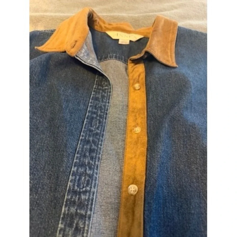 Casual Corner Annex Denim Button Down Western Tan Trim Womens Large 100% Cotton‎ - Picture 3 of 7